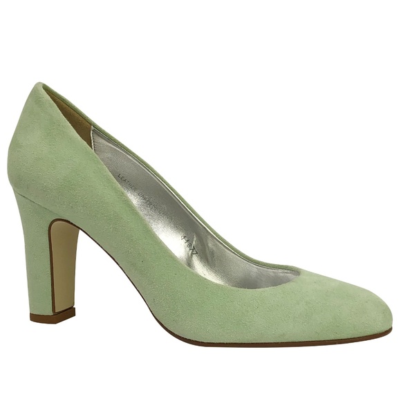 J. Crew Shoes - J Crew New Green Chunky Heels Pump Suede Round Toe